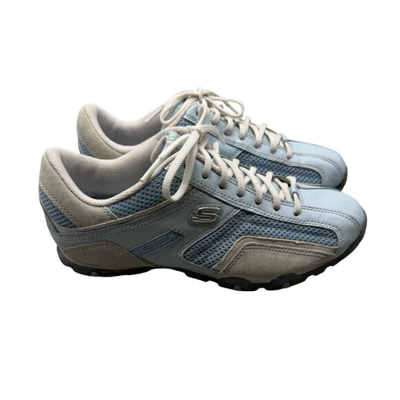 Skechers 21528 Leather Athletic Fitness Running Shoes Light Blue Women's Size 8 - Picture 1 of 16